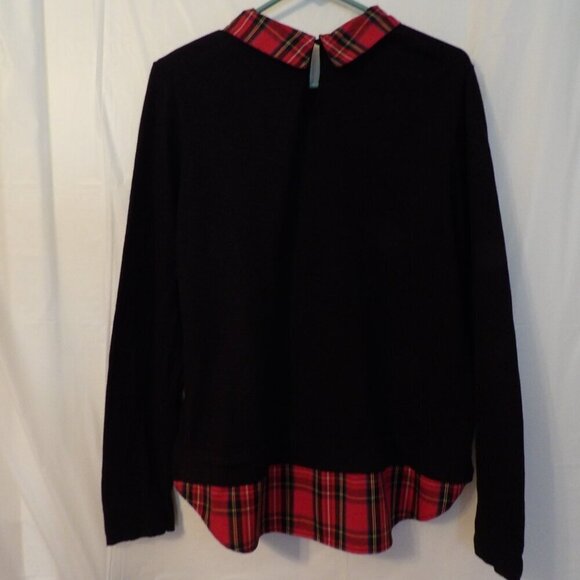 Womans J. Crew Tartan Woven Collared Sweater, Red and Black Large - Picture 2 of 7